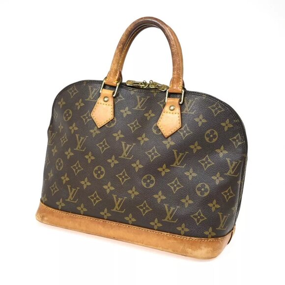 LOUIS VUITTON LV Logo Alma Hand Bag Monogram Leather Brown France M51130 33YE407 - Picture 1 of 14